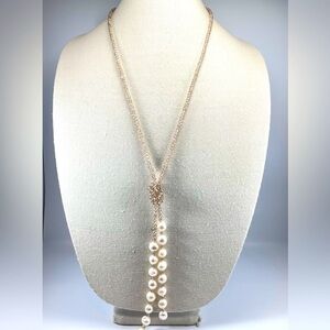 Freshwater Pearl Necklace Pink Champagne Glass Rondelle Beaded Elegant Tassel